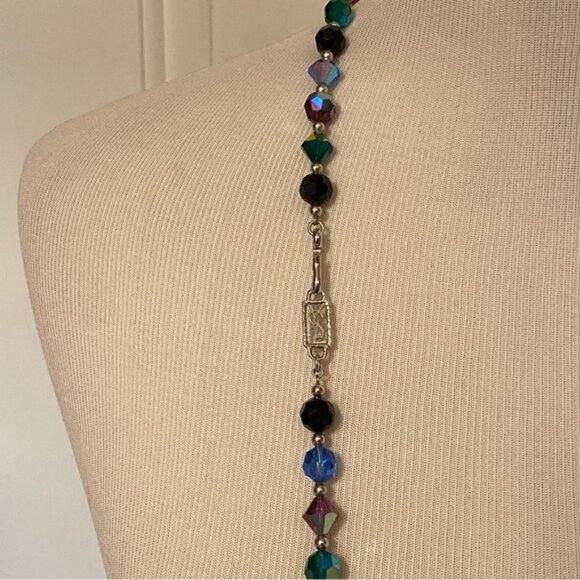 YVES SAINT LAURENT YSL NECKLACE VINTAGE LONG STRAND FACETED CRYSTALS BLUE PURPLE - Picture 12 of 13